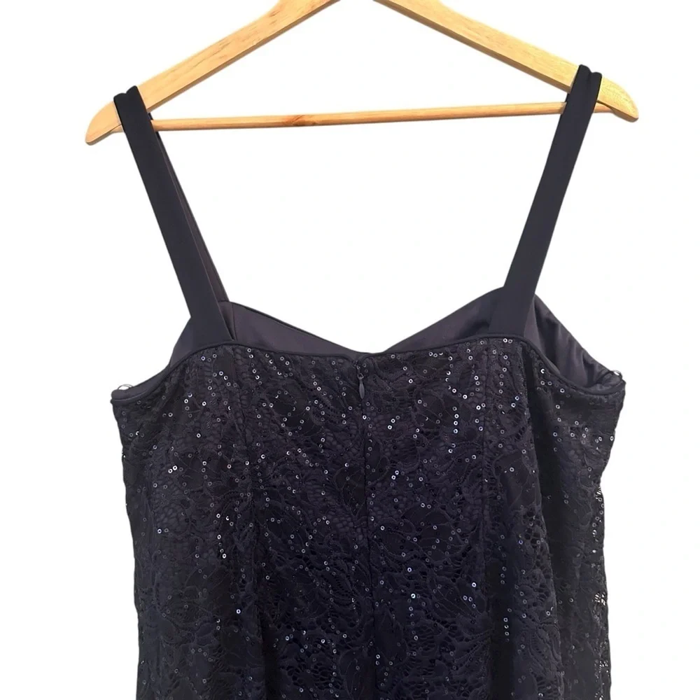 R & M Richards Navy Blue Floral Sequin Cocktail Dress, 14W